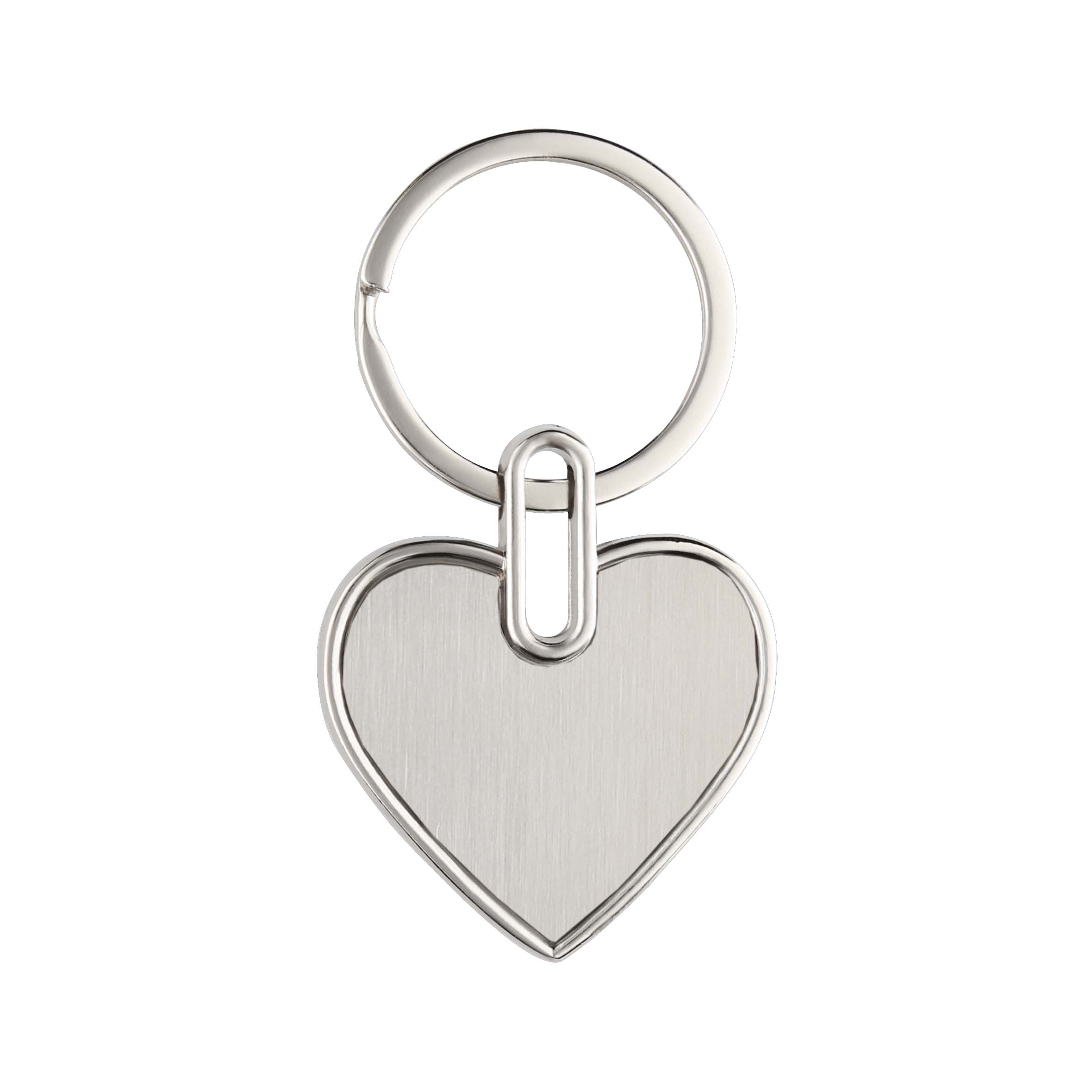 Llavero metálico en forma de corazón con arillo reforzado. PLATA