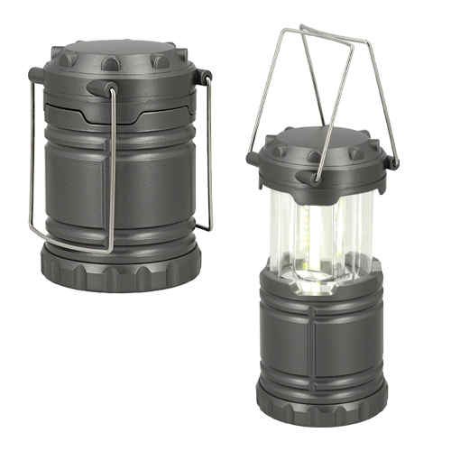 Lámpara con luz led, doble asa y encendido automático. Incluye 3 baterías AA. GRIS