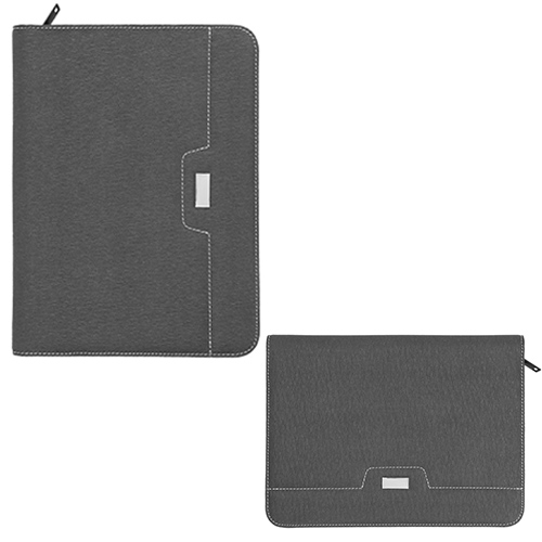 Carpeta de poliuretano con cierre de broche, porta tarjetas, hojas rayadas y arillo metálico. NEGRO