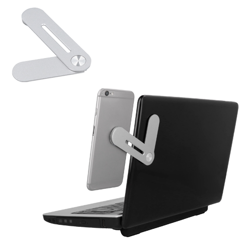 Soporte extensible para celular con imán que se coloca sobre una superficie plana. PLATA