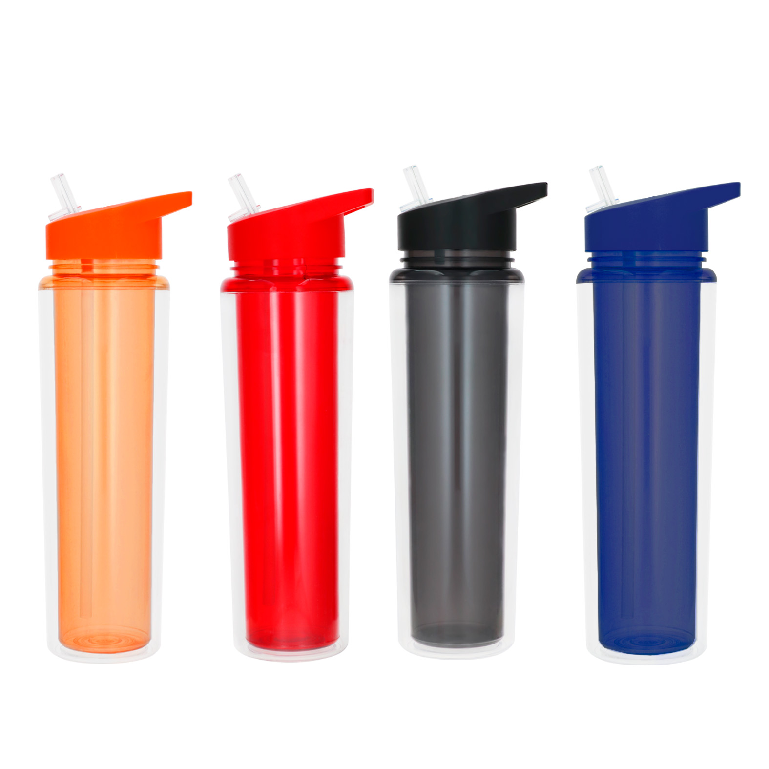 Cilindro de plástico de doble pared con popote y boquilla. AZUL