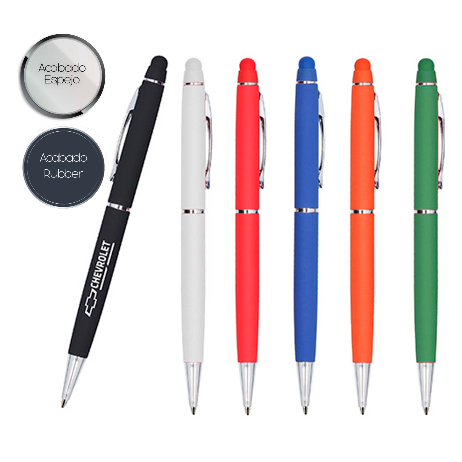 Bolígrafo metálico con acabado rubber y goma touch screen. Mecanismo retráctil. AZUL