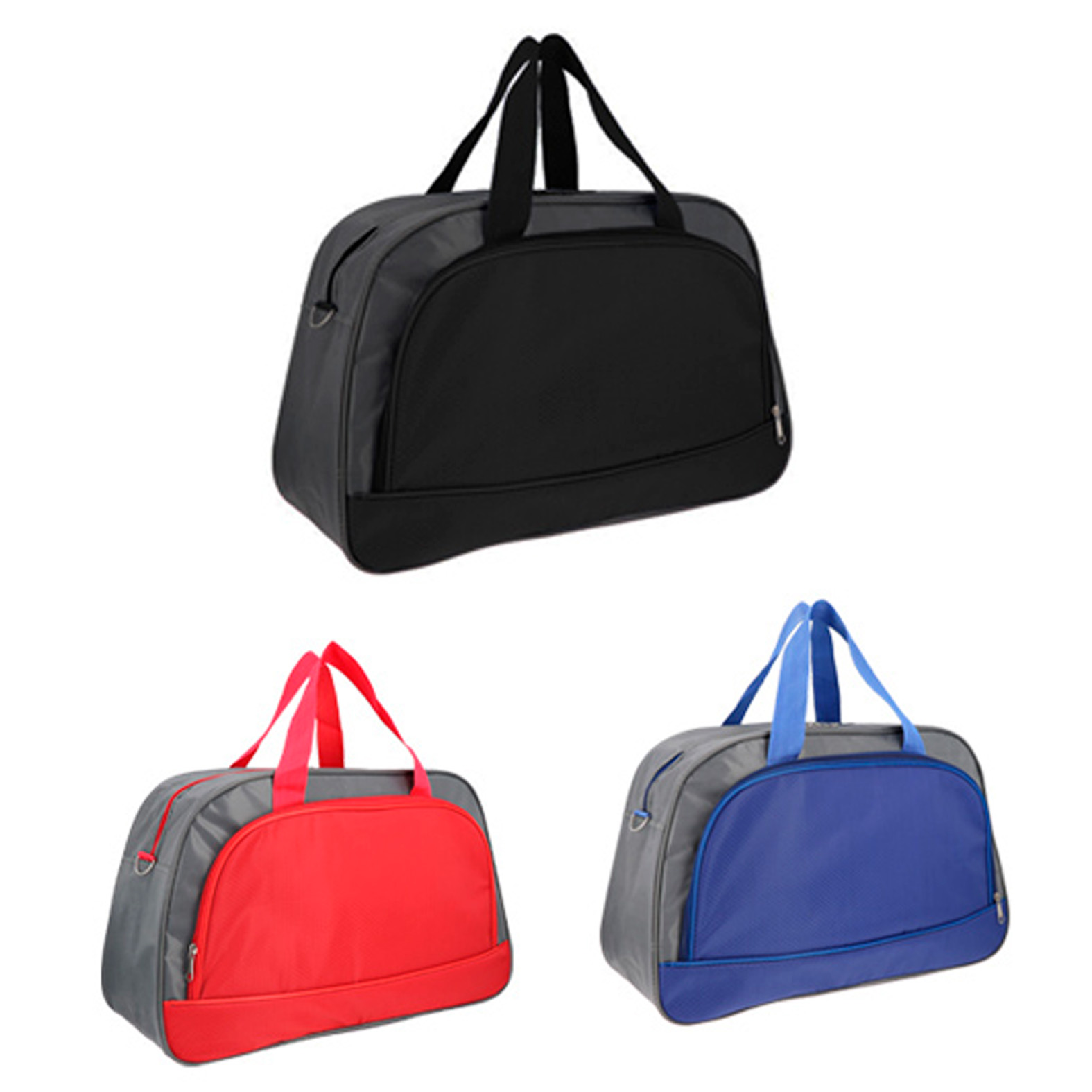 Maleta de poliéster, con compartimiento frontal, asas sujetadoras y asa regulable. AZUL