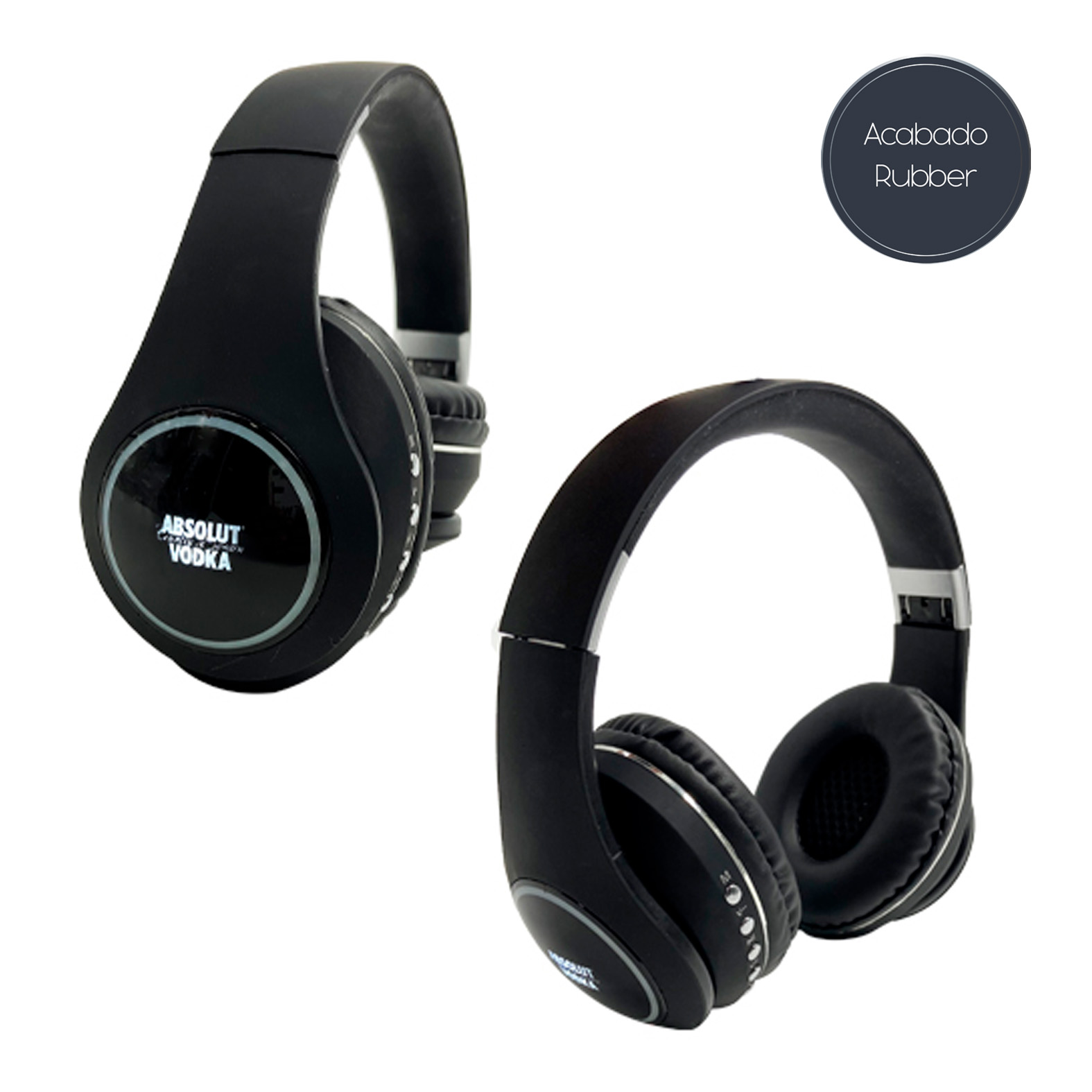 Audífonos plegables bluetooth de plástico con acabado rubber con función de manos libres, controles de llamada, volumen, reproducción de audio, botón de encendido y apagado, entrada tarjeta de memoria micro SD, radio FM, entrada micro USB y entrada aux. ( Se recomienda grabarlos para el destape en luz LED). NEGRO