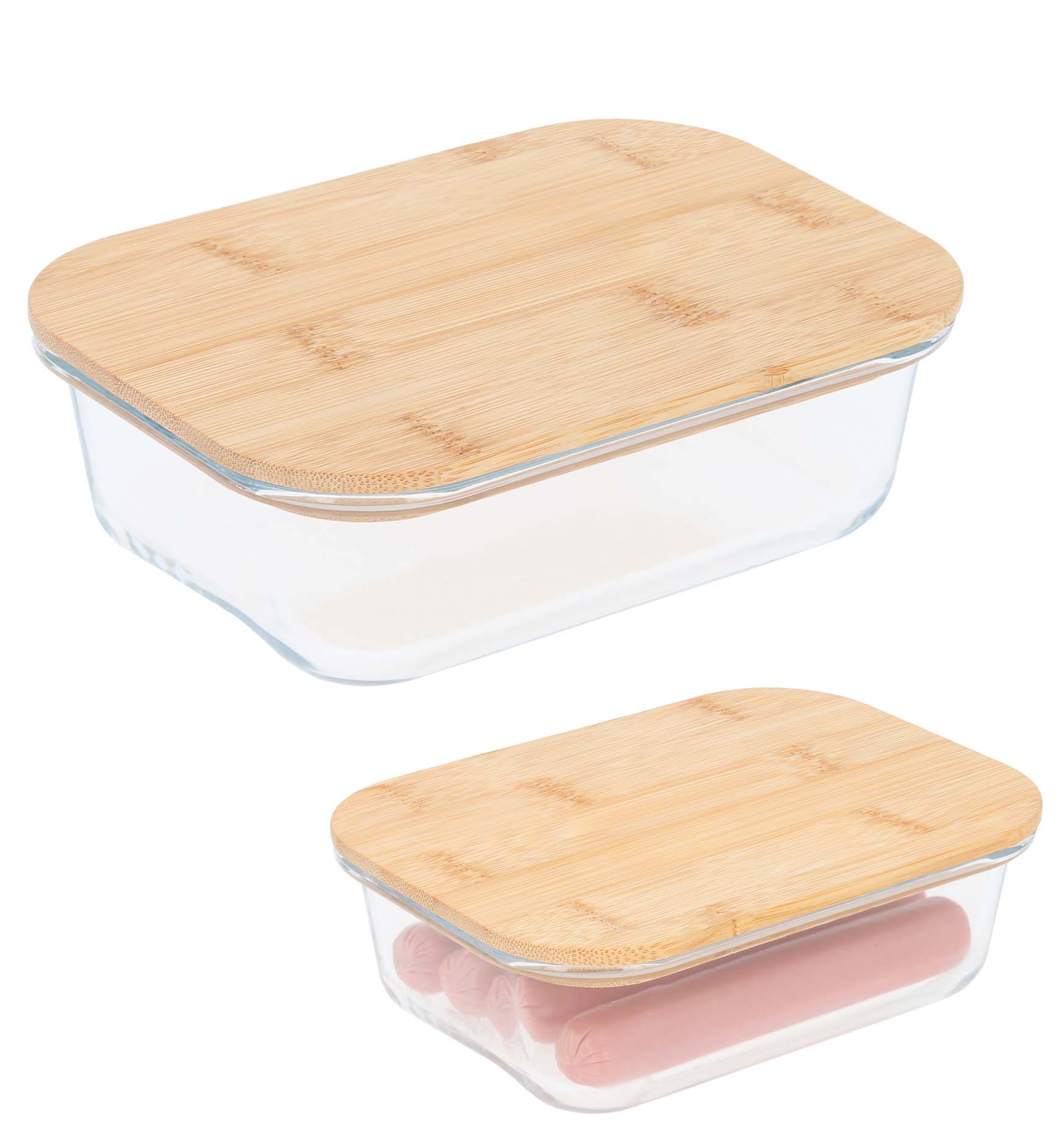 Contenedor de vidrio con tapa de bambú. Capacidad:640 ml. TRANSPARENTE