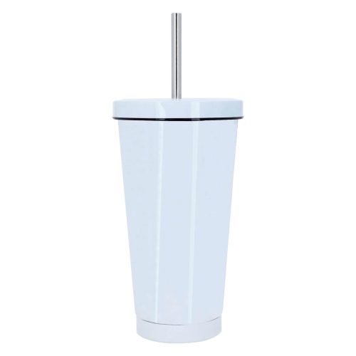 Termo sublimable con doble pared de acero inoxidable, insulado al vacío, popote metalico y tapa enroscable. BLANCO