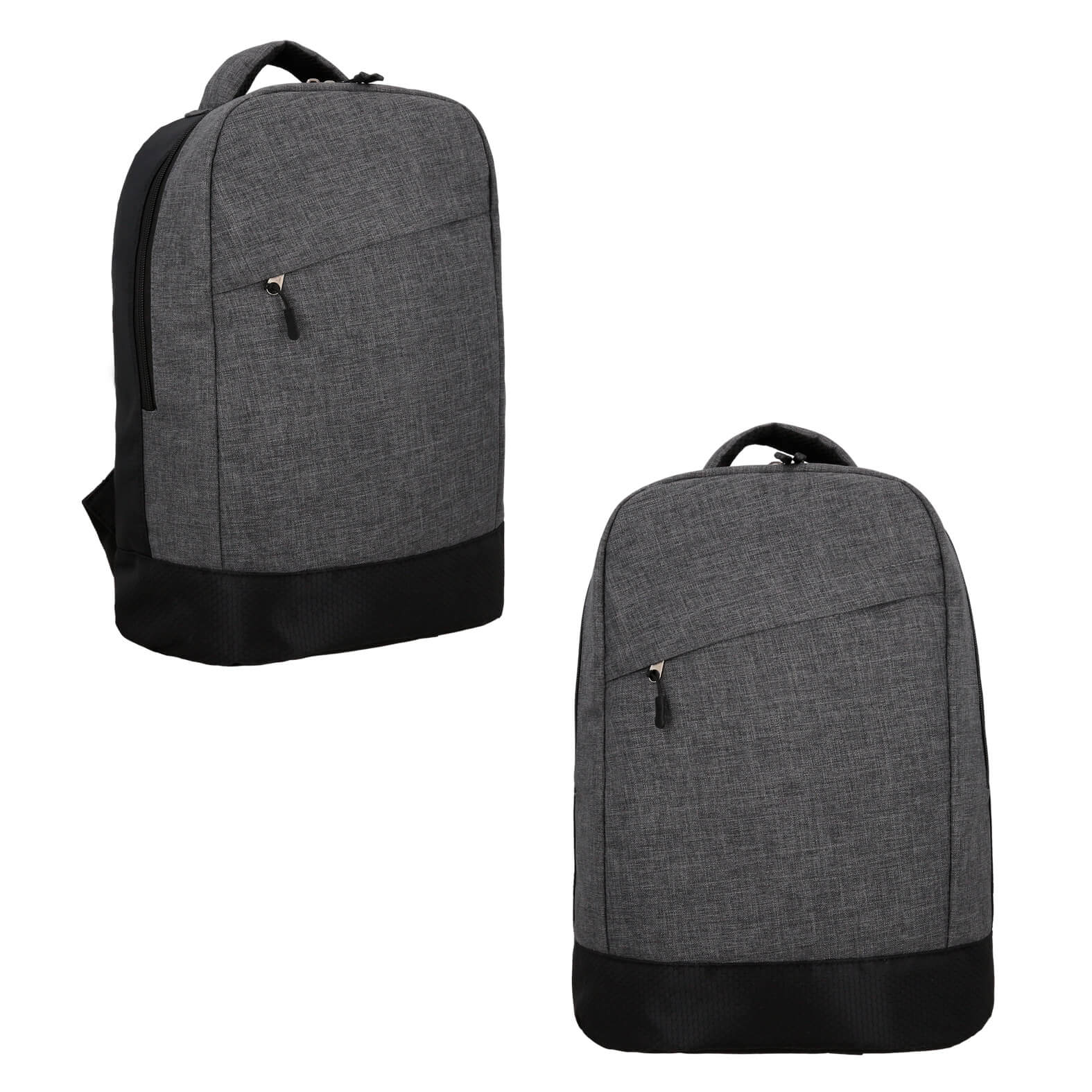 Mochila de 2 compartimentos, 1 compartimento principal con porta laptop, 1 compartimento secundario frontal con cierre, tirantes acolchados y asa superior. GRIS