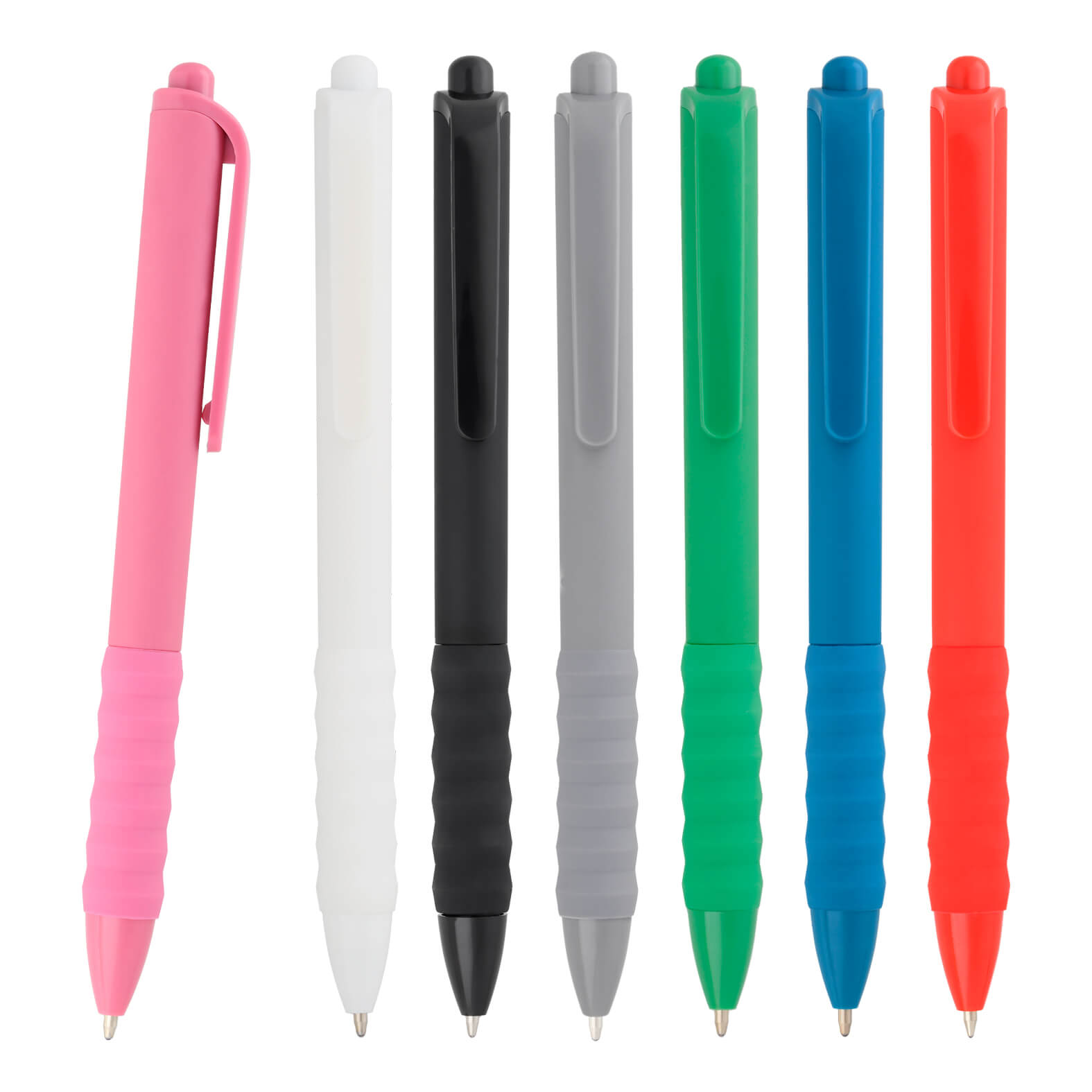 Bolígrafo de plástico con acabado rubber, grip de silicón y mecanismo de click. AZUL