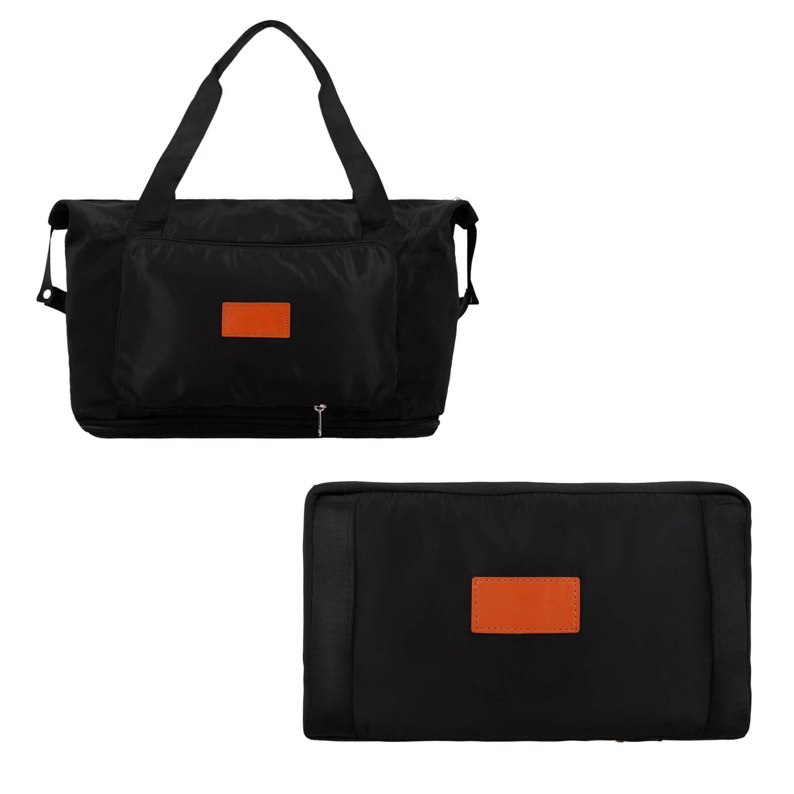 Maleta plegable de 1 compartimento, 3 bolsas internas, 1 bolsa frontal, 1 bolsa trasera, banda carry on, base con cierre expansivo y doble asa superior. NEGRO