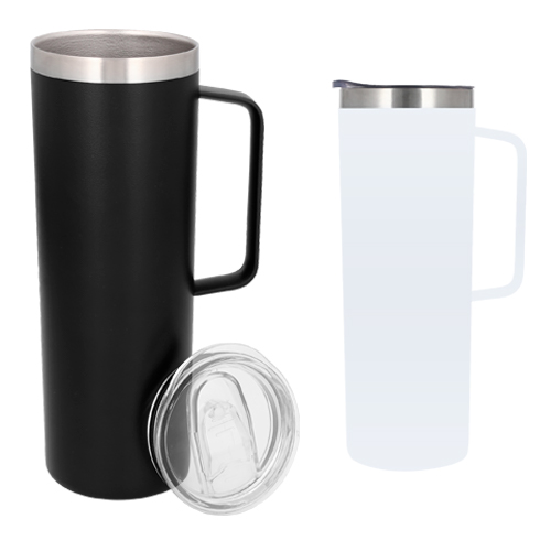 Termo con doble pared de acero inoxidable insulado al vacío. Incluye una tapa transparente de cierre a presión con seguro deslizable, asa y un acabado rugoso. BLANCO