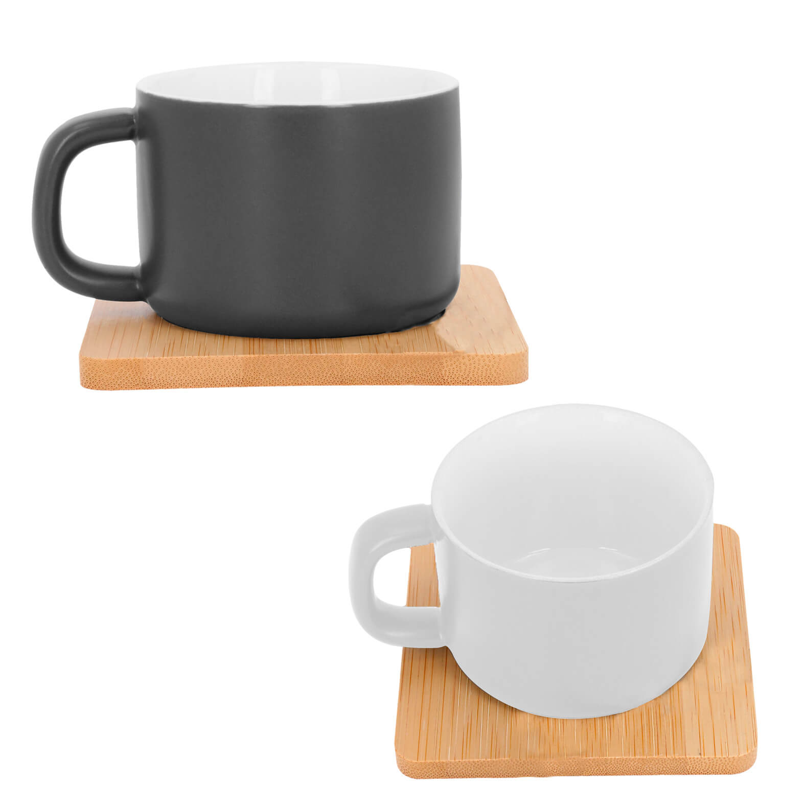 Taza de cerámica con base de bambú cuadrado. BLANCO