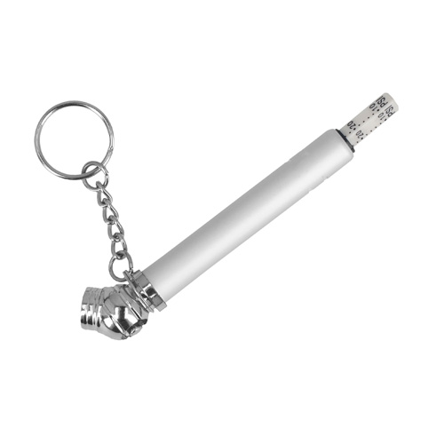 Medidor de presión de neumáticos con arillo para llavero. PLATA