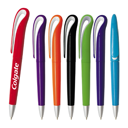 Bolígrafo de plástico de color sólido y mecanismo retráctil. AZUL