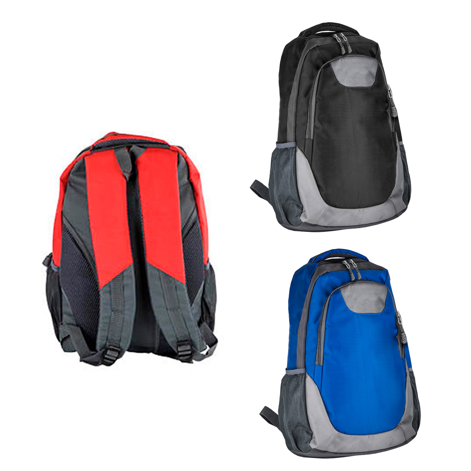 Mochila de 2 compartimentos con espacio para laptop max. de 16 pulgadas, 2 bolsillos laterales de red y compartimento central con cierre y divisor interno. Respaldo y tirantes acojinados. AZUL