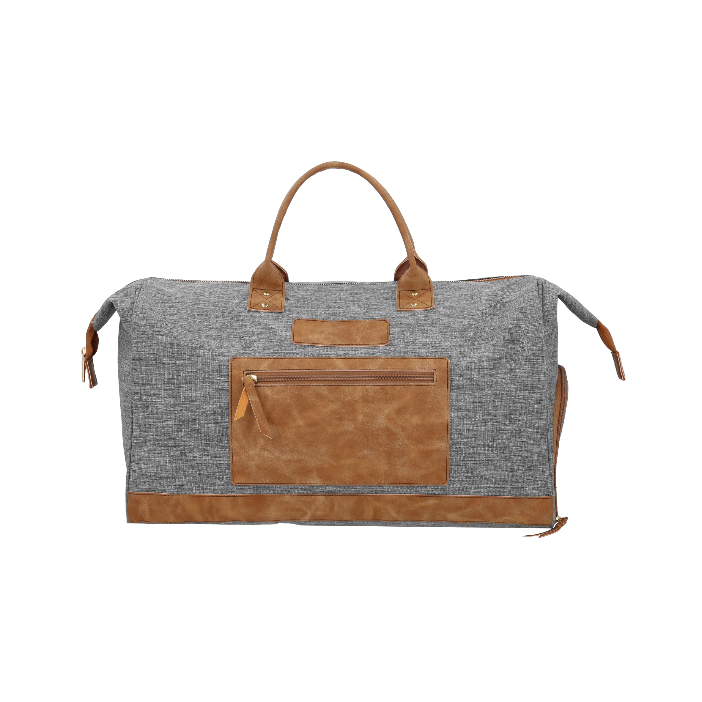 Maleta con asas, zapatera, 1 compartimento principal, 1 compartimento frontal y cierres. GRIS