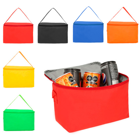 Hielera con interior plastificado impermeable y asa. AMARILLO