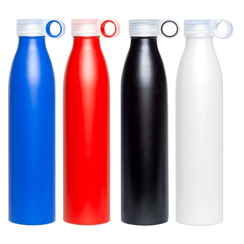 Cilindro de acero inoxidable, con tapa de plástico enroscable. AZUL