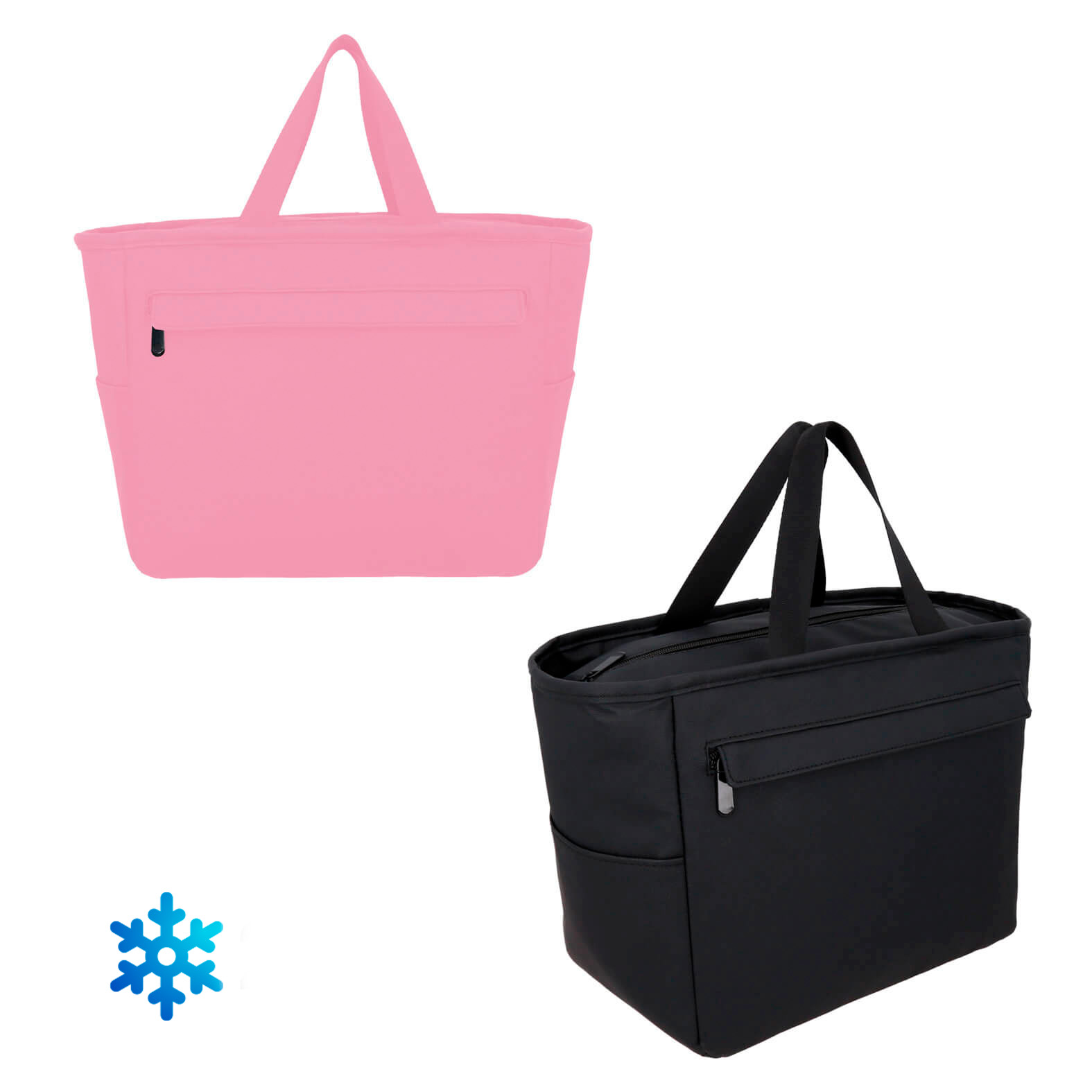 Hielera con interior impermeable, cierre, 1 bolsa frontal, 2 bolsas laterales y doble asa superior. NEGRO