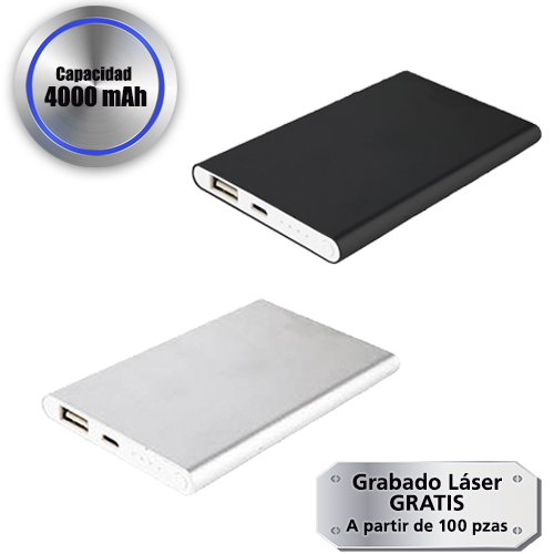 Batería portátil para suministro de carga. Incluye cable para carga. NEGRO