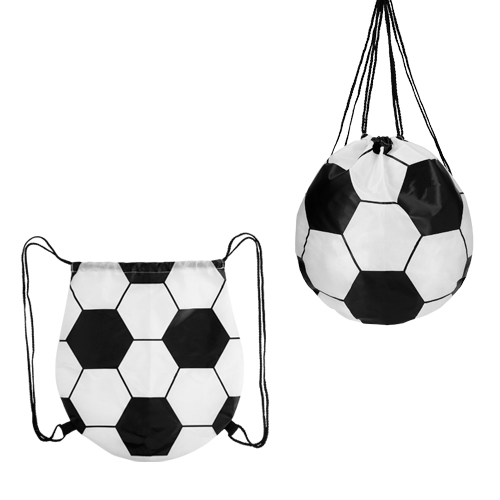 Morral de poliéster con diseño de balón de soccer. BLANCO
