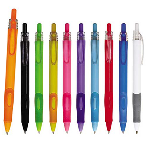 Bolígrafo de plástico de color sólido con clip transparente y grip de goma. AMARILLO