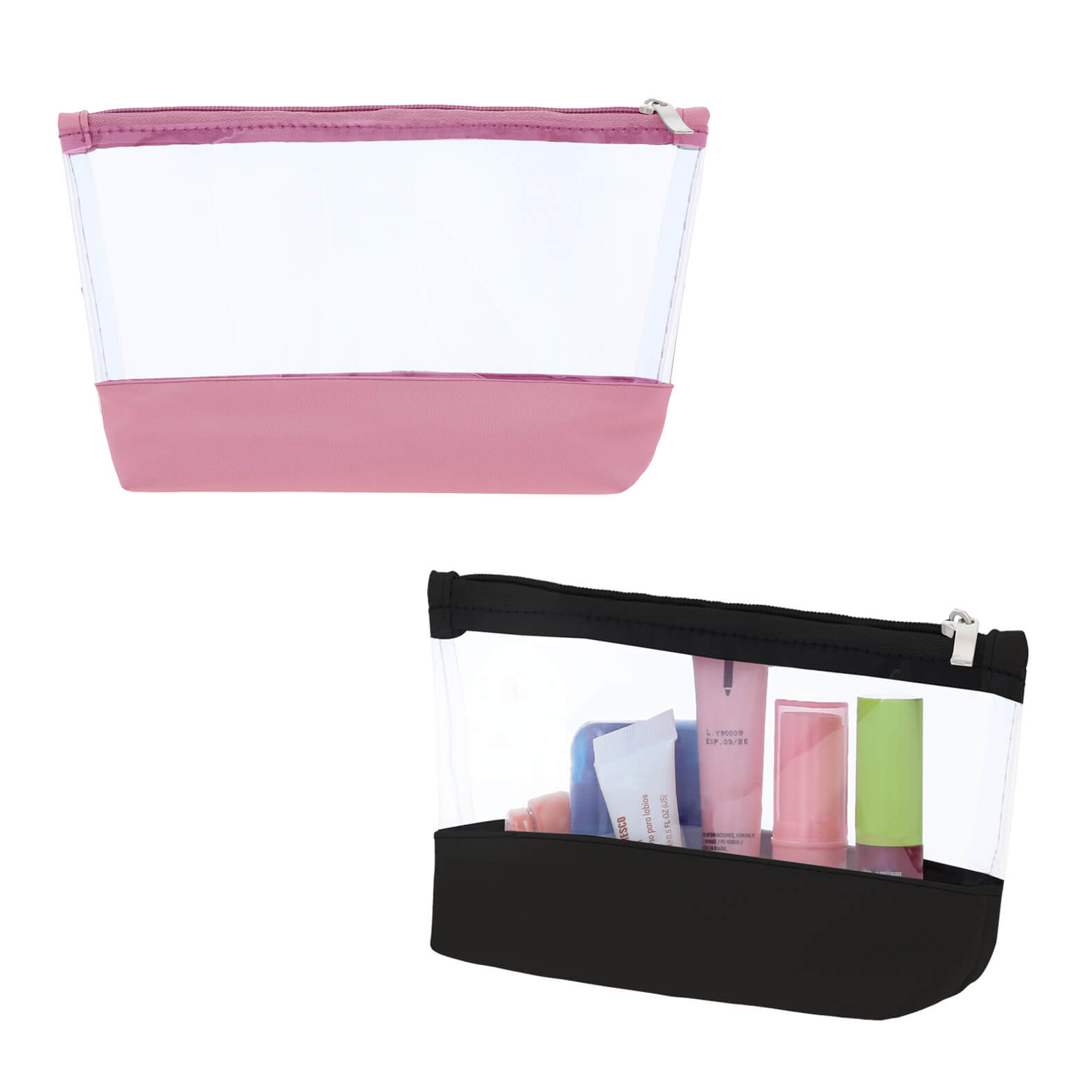 Cosmetiquera con base de poliuretano y plástico transparente en la parte superior con cierre. NEGRO