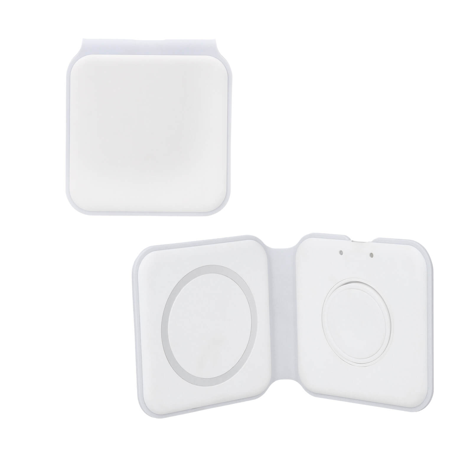 Cargador inalámbrico plegable para celulares y smartwatch con wireless charger. Incluye cable de carga tipo C. BLANCO