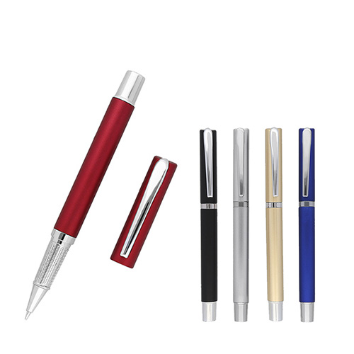 Bolígrafo de plástico con tinta gel, apariencia metálica y clip metálico. AZUL