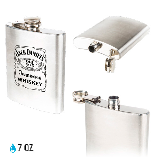 Licorera de bolsillo de acero inoxidable con tapa enroscable. PLATA