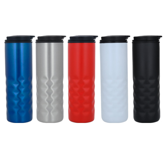 Termo con doble pared de acero inoxidable e interior de plástico. Incluye tapa enroscable y cierre de seguridad. AZUL