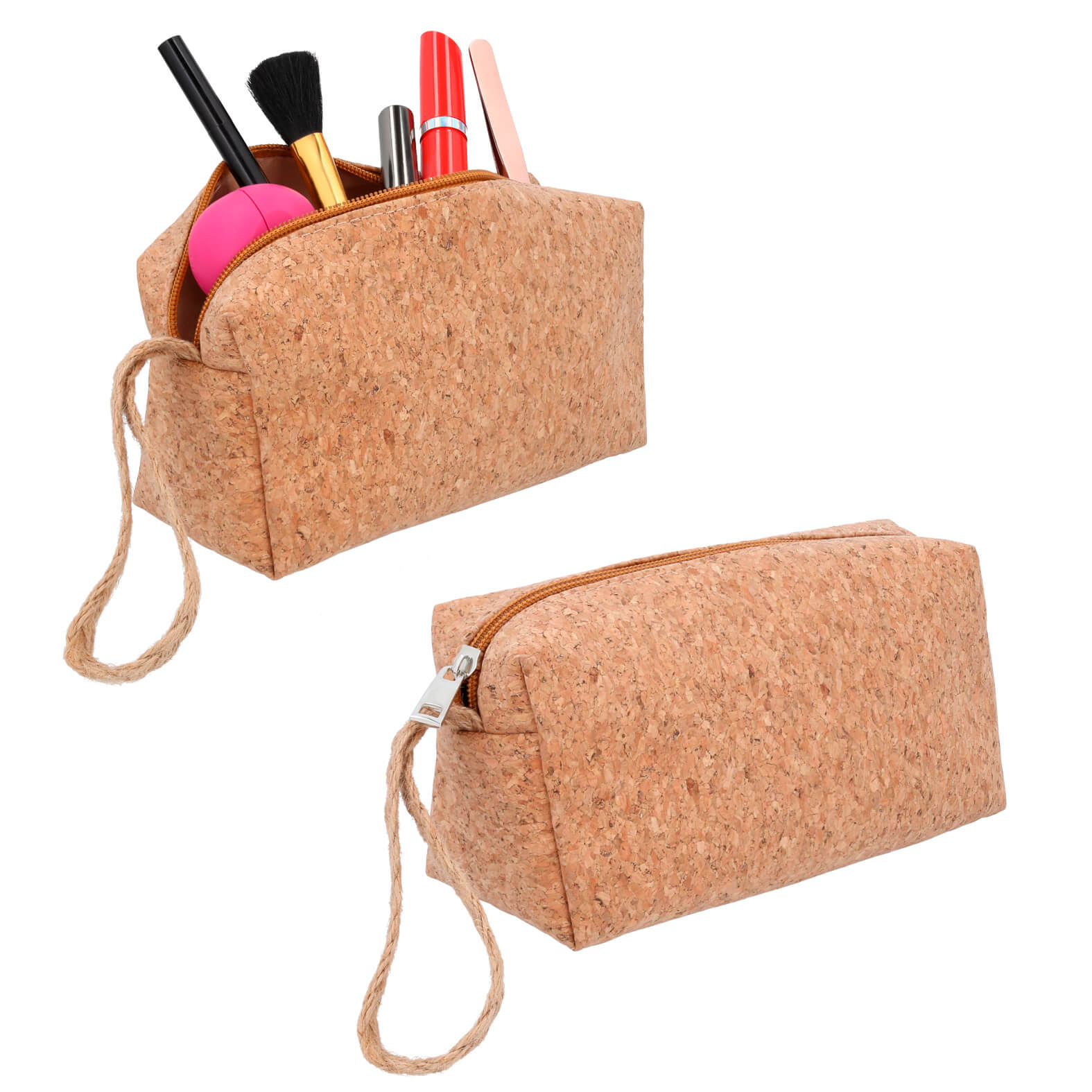 Cosmetiquera de corcho con cierre y asa de yute. CORCHO