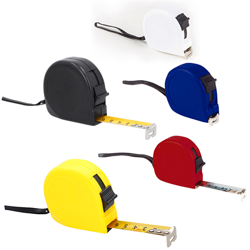 Flexómetro con cinta metálica de 5 m. Incluye correa, clip y seguro. AMARILLO