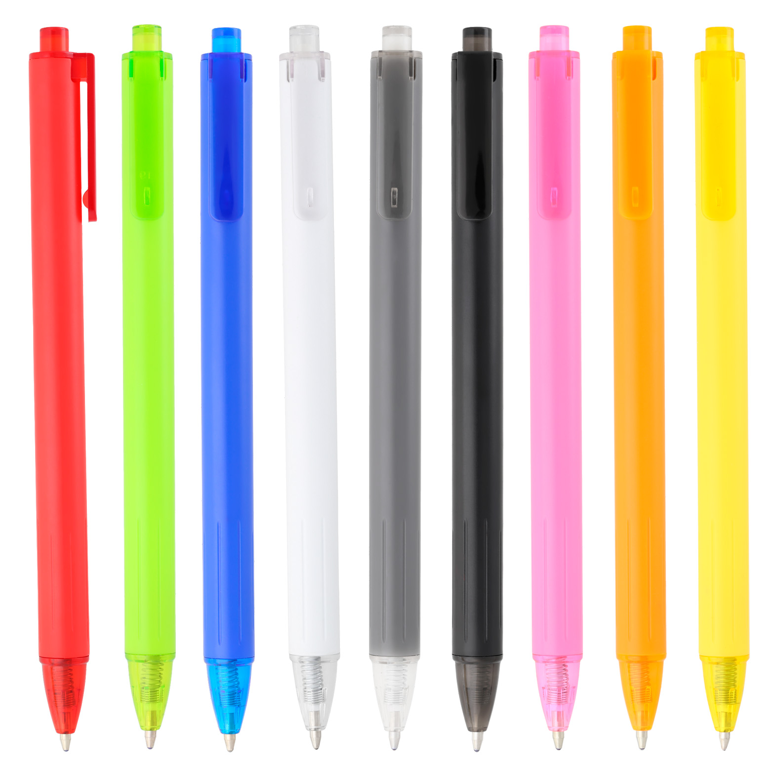 Bolígrafo de plástico color sólido, clip transparente y mecanismo de click. AMARILLO