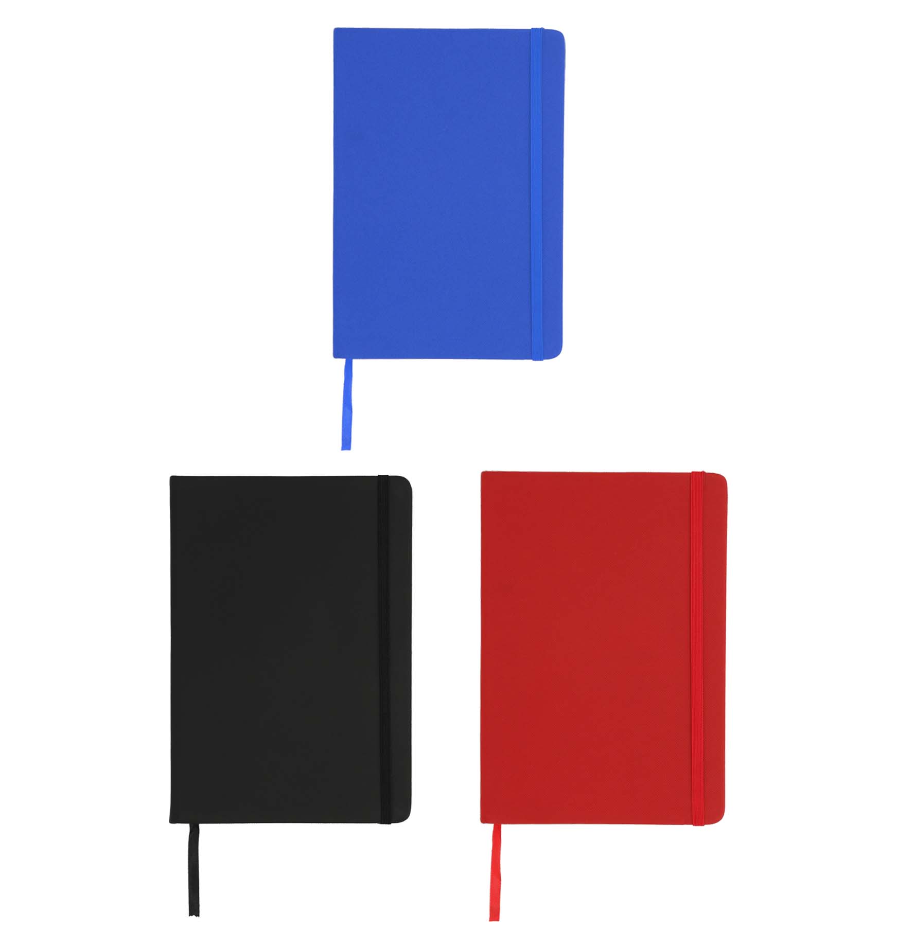 Libreta de poliuretano con 96 hojas de raya, banda elástica para sujetar cubierta y textura. AZUL