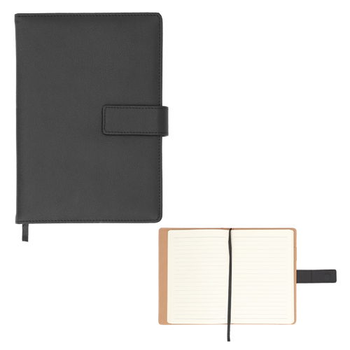 Libreta de poliuretano con 140 hojas rayadas y broche magnético. NEGRO