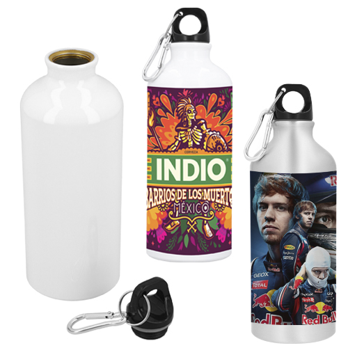 Botella de aluminio sublimable. Incluye gancho metálico. BLANCO