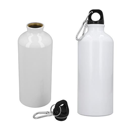 Botella de aluminio sublimable. Incluye gancho metálico. BLANCO