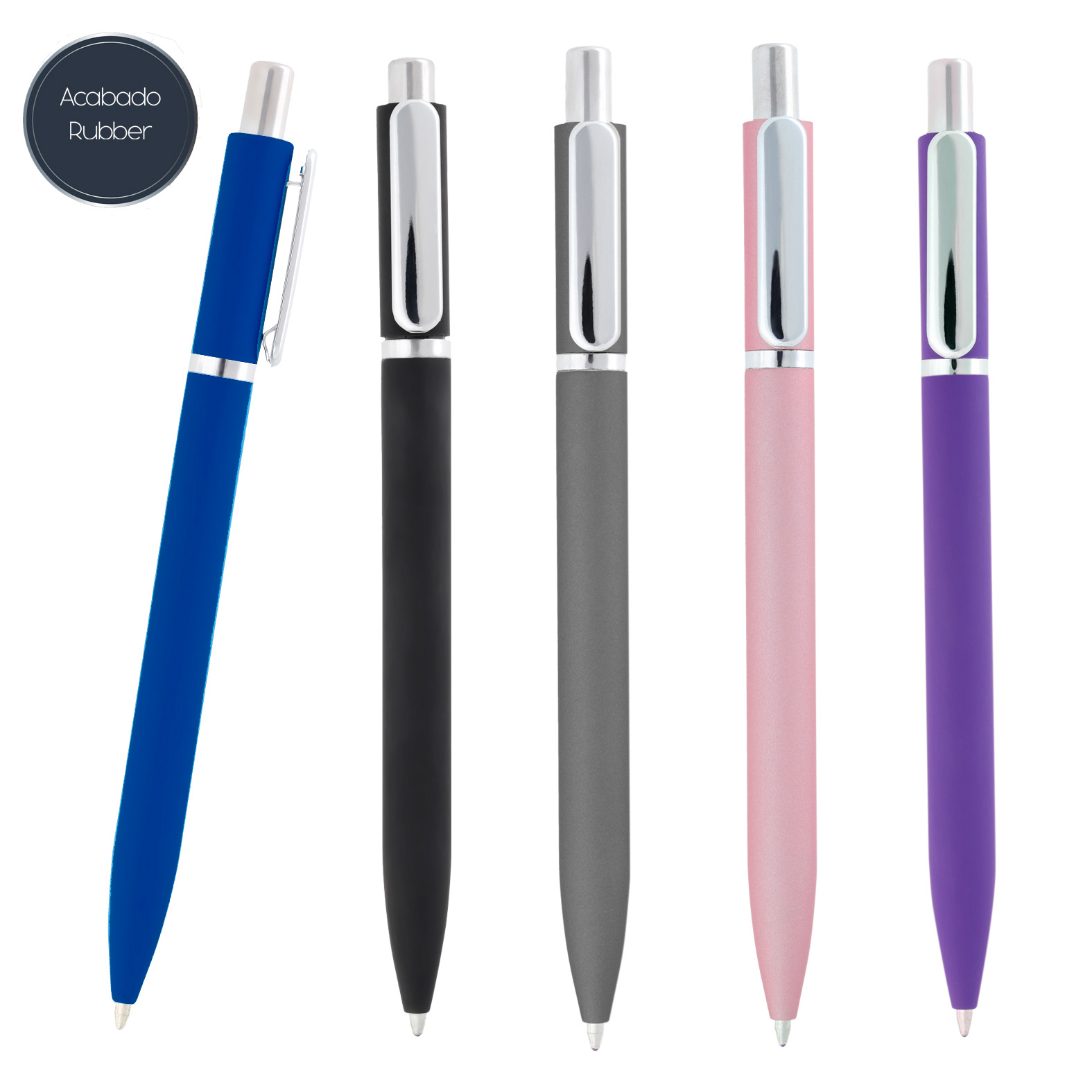 Bolígrafo metálico con acabado rubber, clip y mecanismo de click. AZUL