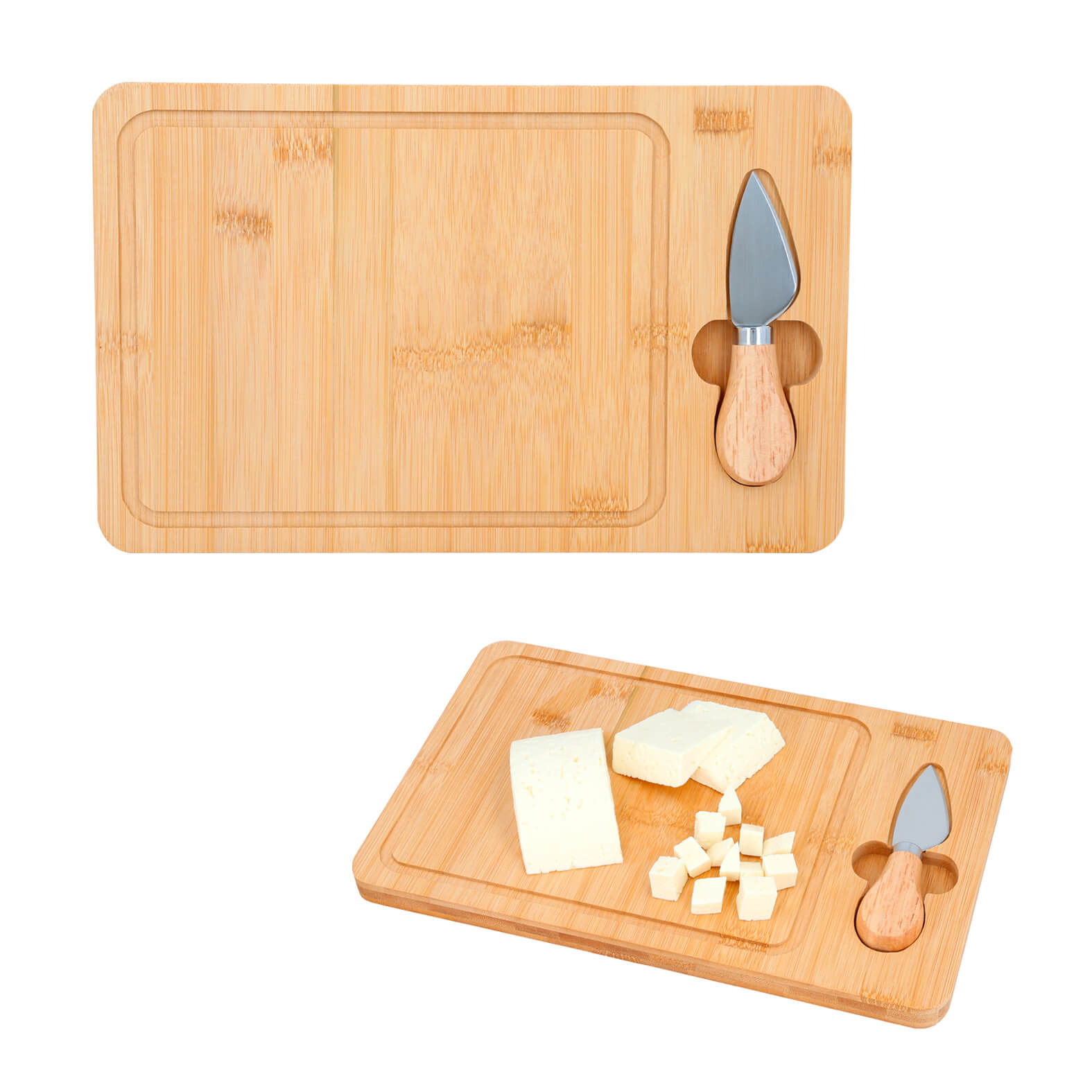 Tabla de quesos rectangular con espacio para 1 cuchillo tipo avión. BAMBU