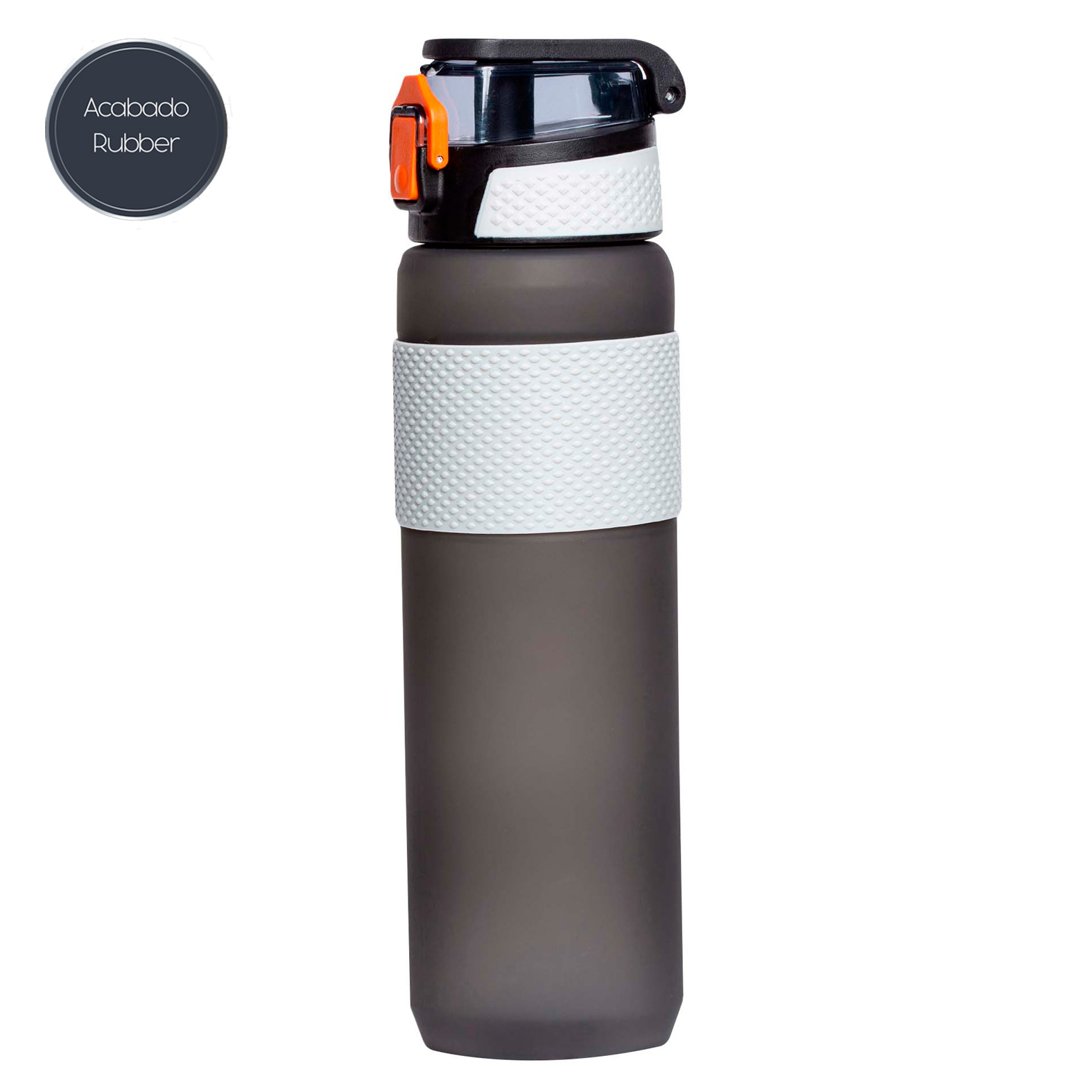 Cilindro de plástico rubber con tapa de seguridad y cintillo de silicón. NEGRO