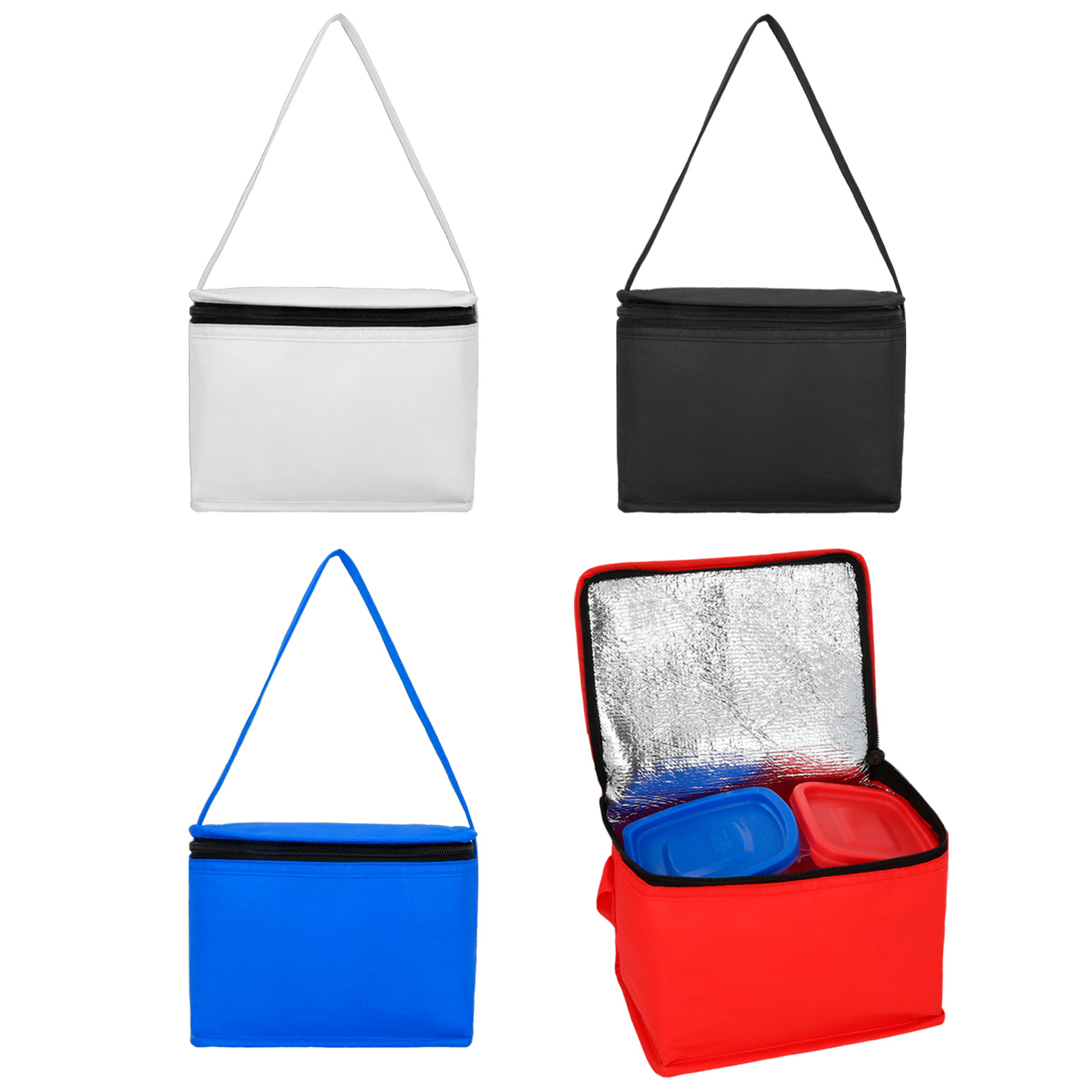 Lonchera con interior metalizado y asa. AZUL
