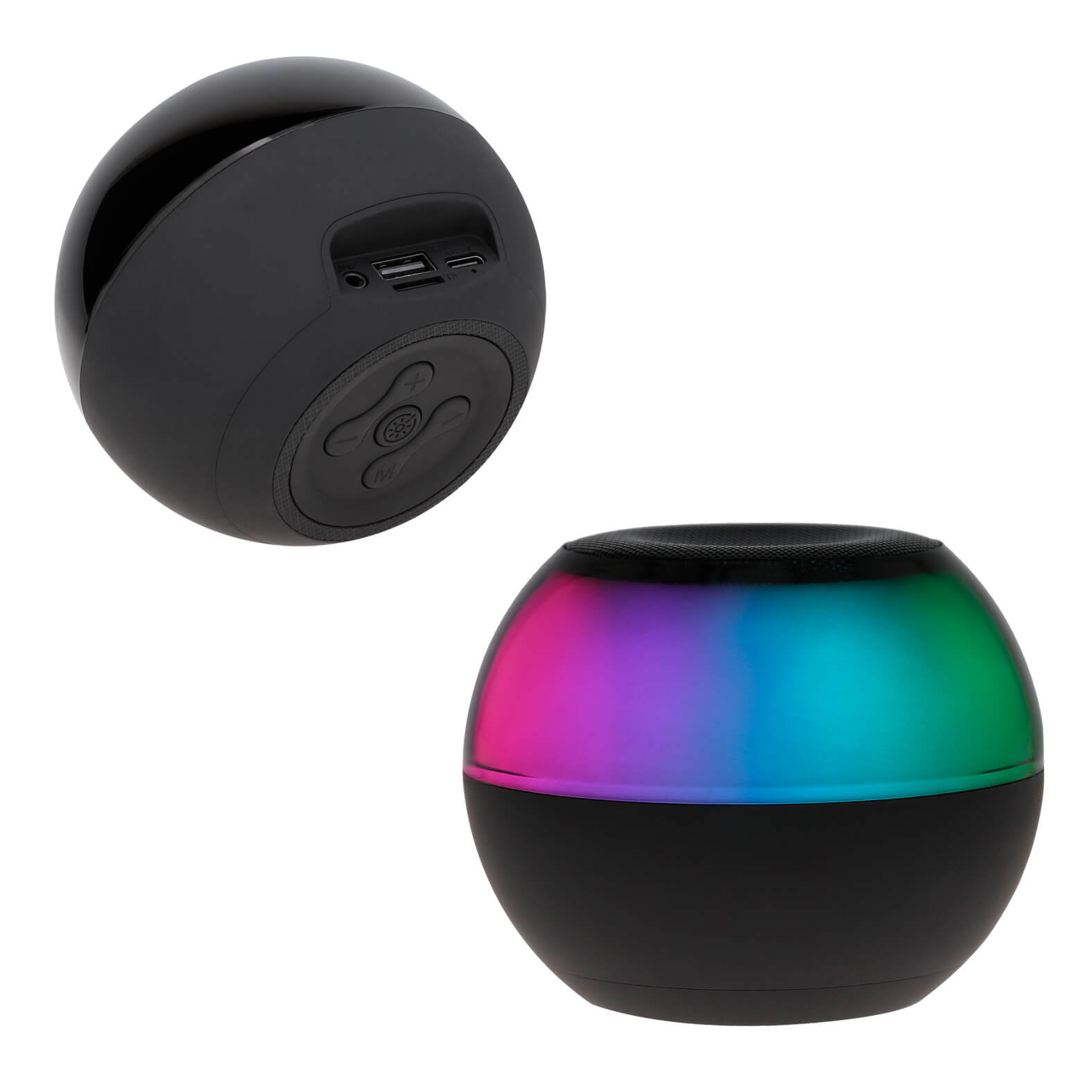 Bocina bluetooth portátil con 7 colores de luces LED, entrada para auxiliar, TF, USB, radio FM y micrófono para contestador de llamadas. NEGRO