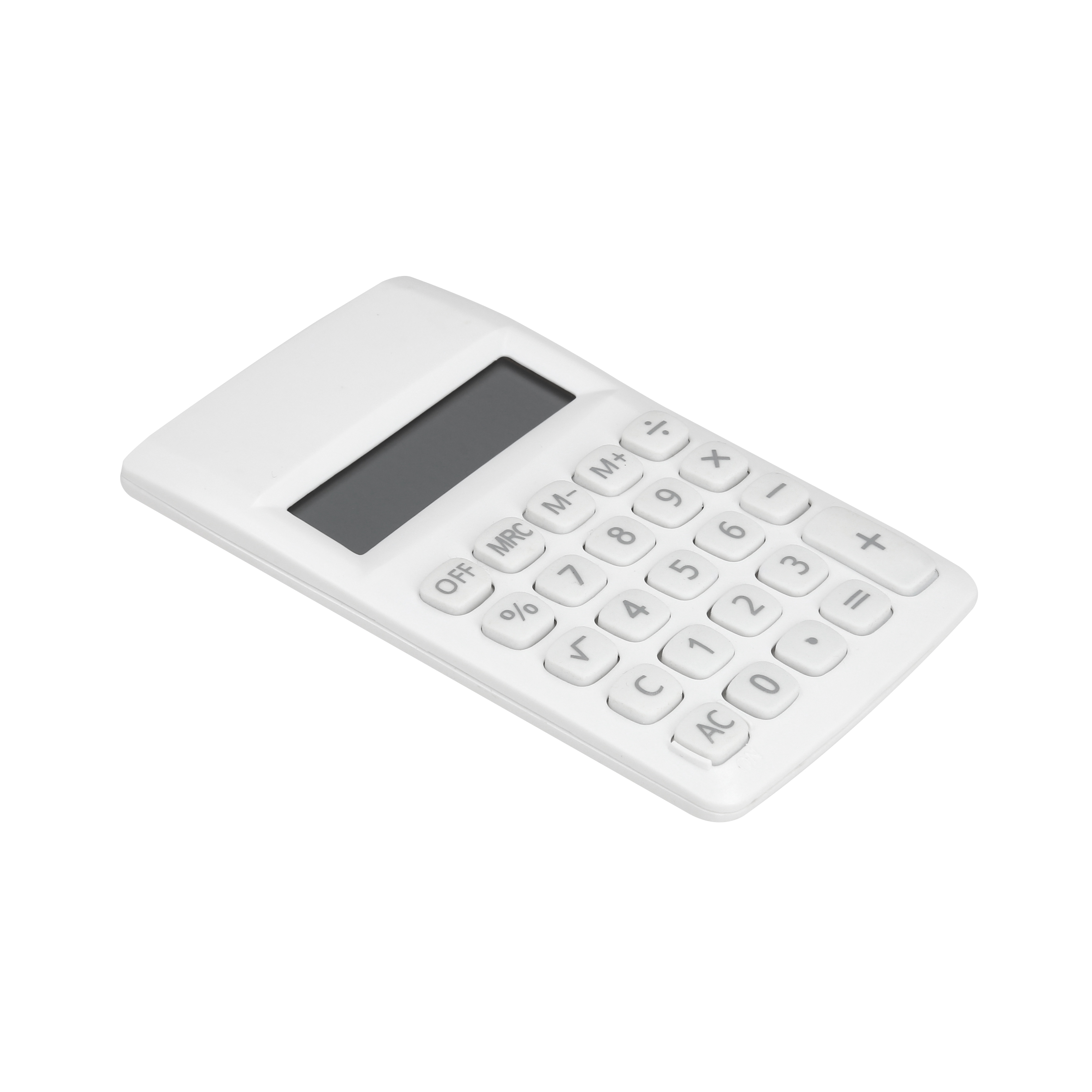 Calculadora de 8 dígitos con botones de cuadro. Incluye baterías. BLANCO