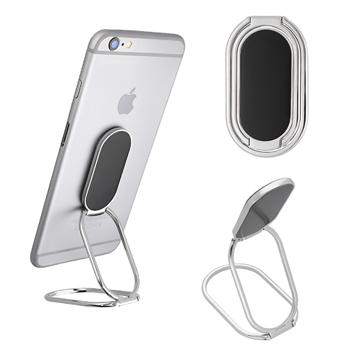 Soporte para smartphone o tablet con diseño plegable de dos brazos, ideal para ajustar en diferentes posiciones. PLATA