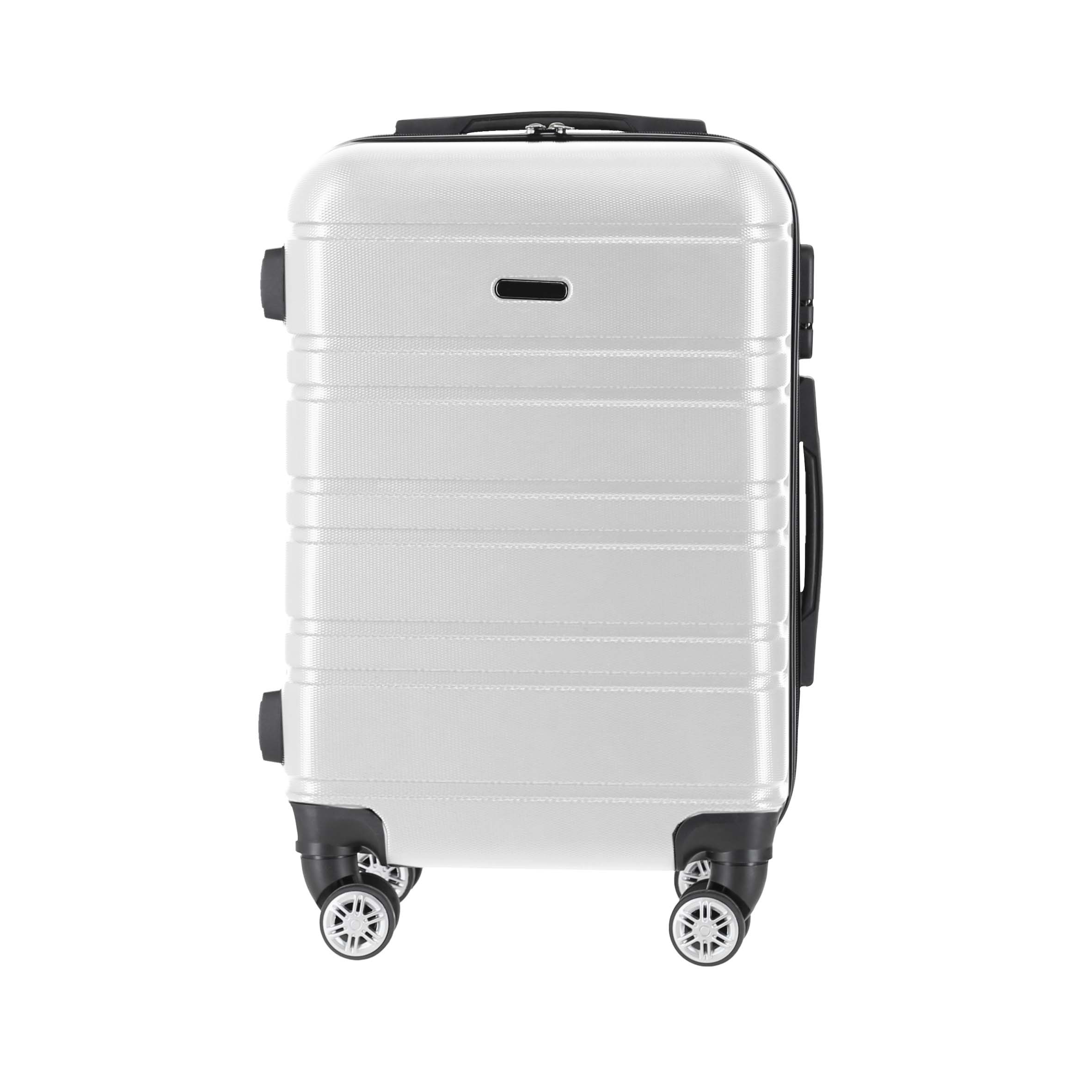 Maleta de plástico para viaje, con doble rueda giratoria, asa metálica retráctil y candado de seguridad. BLANCO