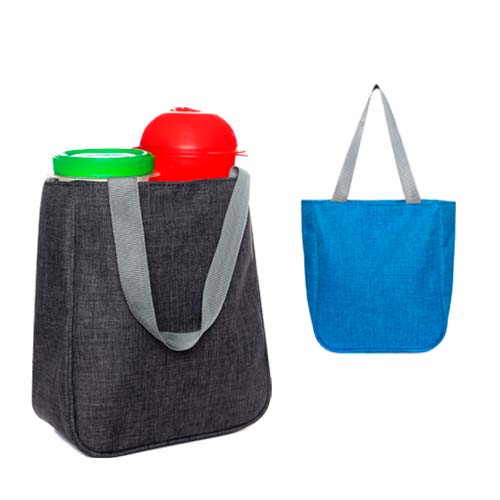 Lonchera de un compartimento con cierre, interior satinado y fuelle. AZUL