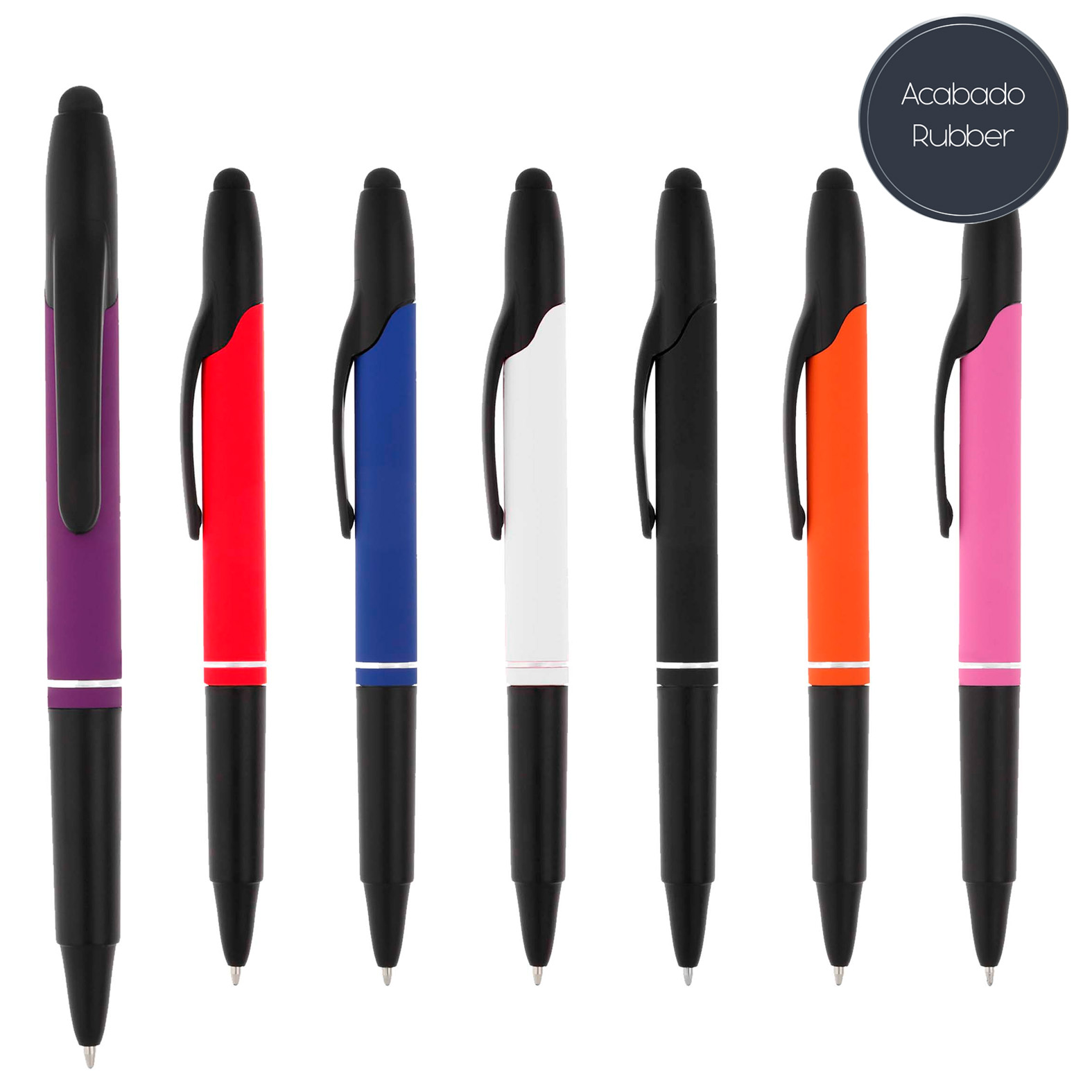 Bolígrafo con acabado rubber, clip de plástico, goma touch screen, mecanismo retráctil y marca textos. AZUL