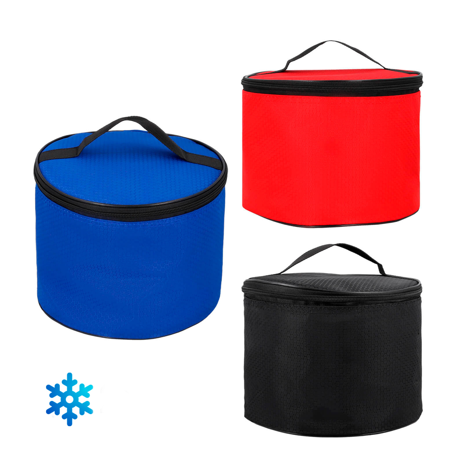 Hielera circular con cierre y asa superior. AZUL