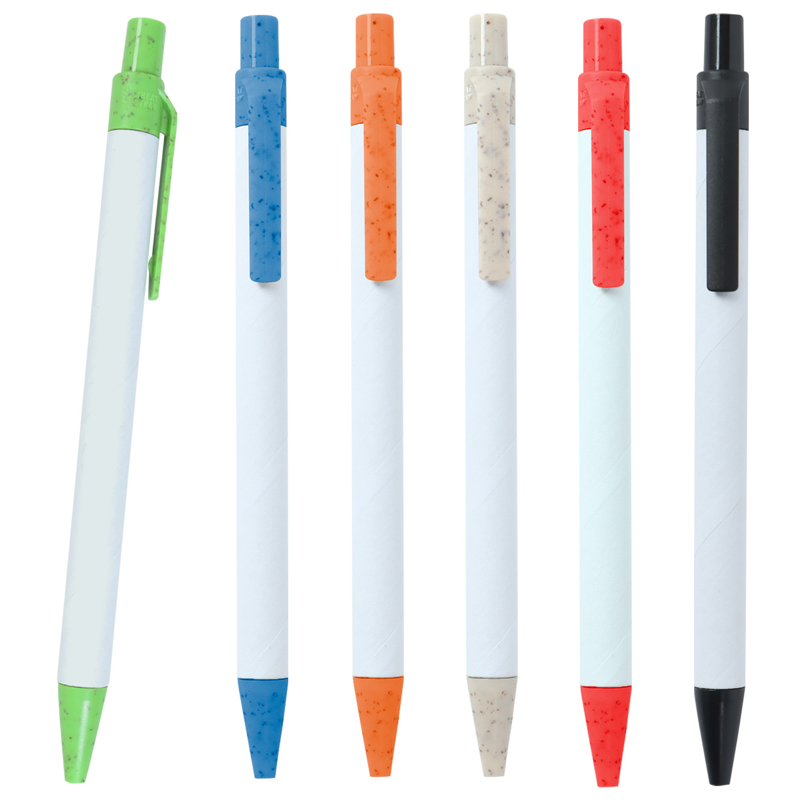 Bolígrafo de wheat straw con barril de cartón, clip y mecanismo de click. AZUL