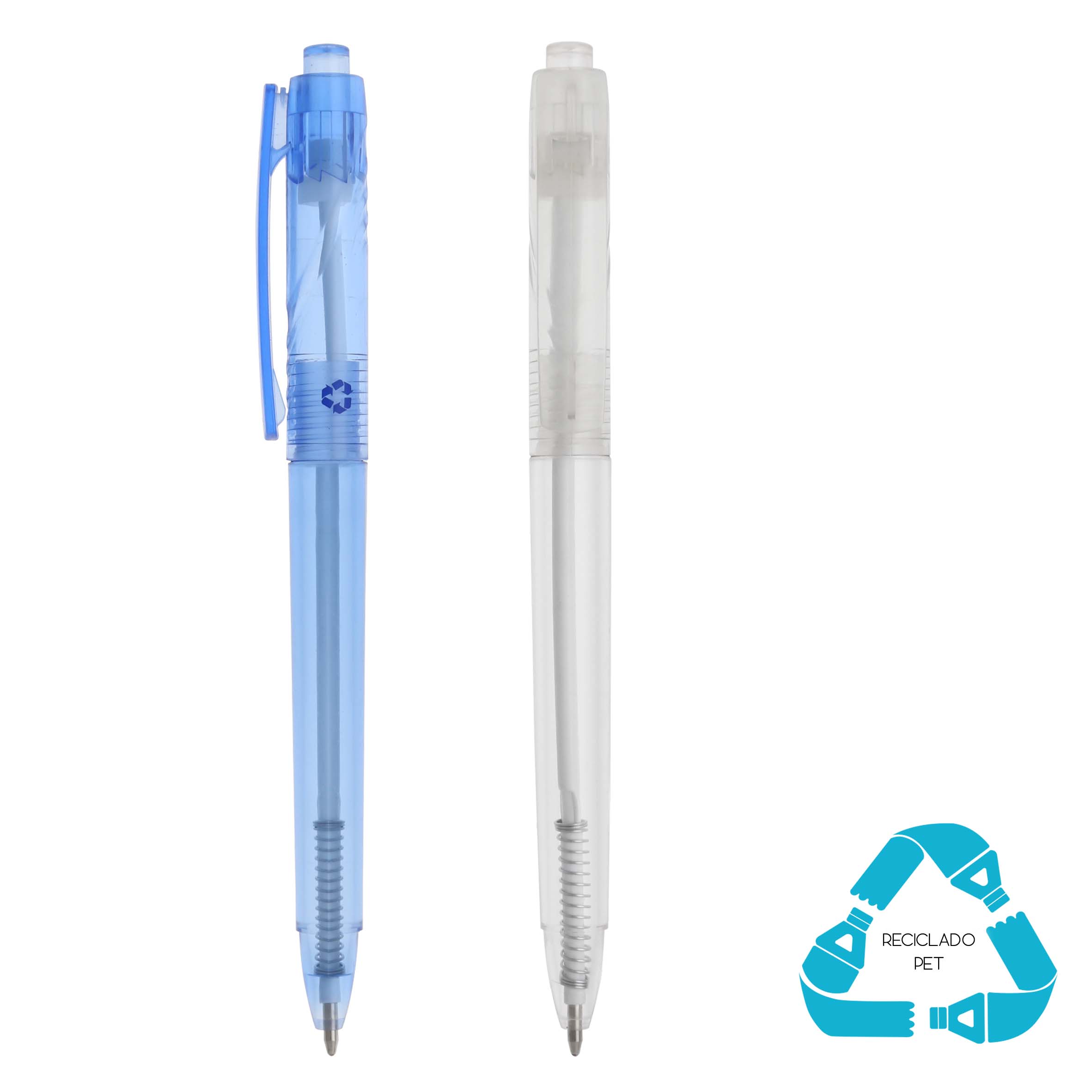 Pluma de pet reciclado con clip y mecanismo de click. AZUL